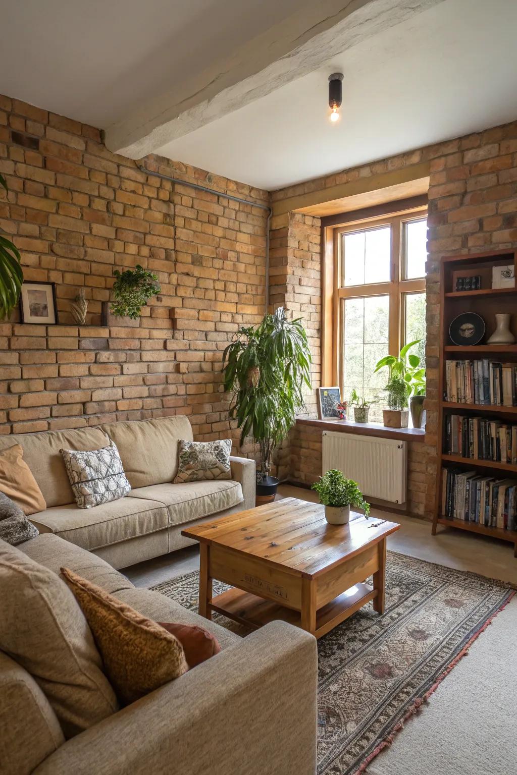 Handmade brick walls bring warmth and texture.