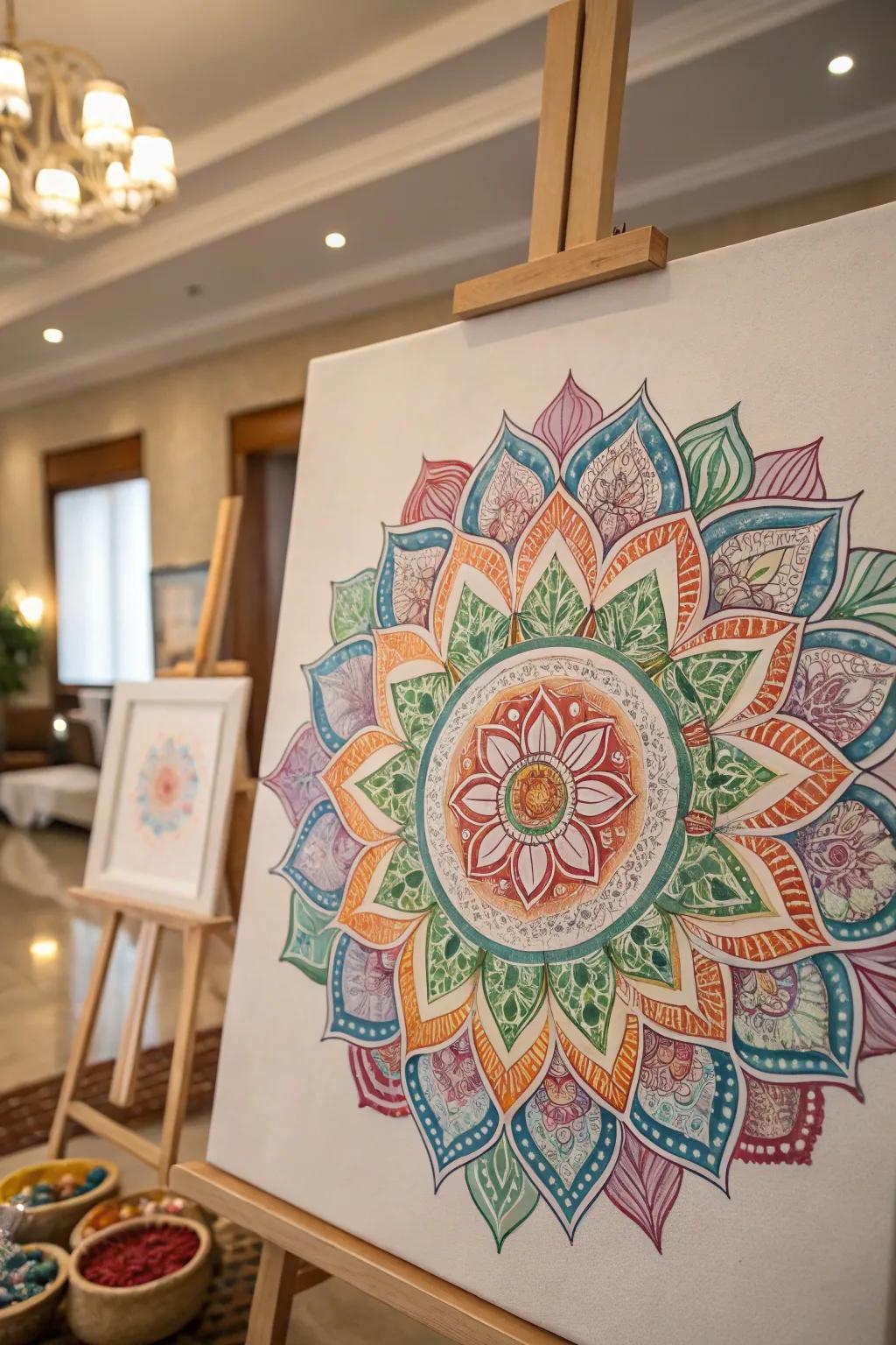 An intricate mandala created in watercolor.