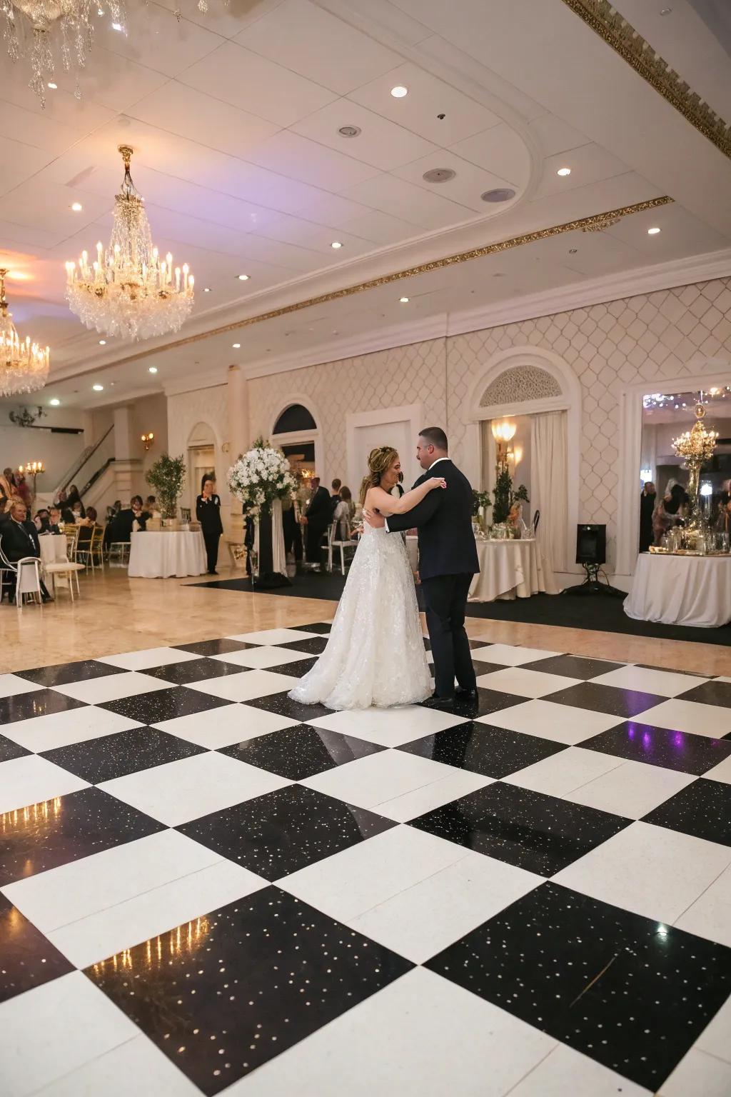 Keep it classic with a timeless checkered dance floor.