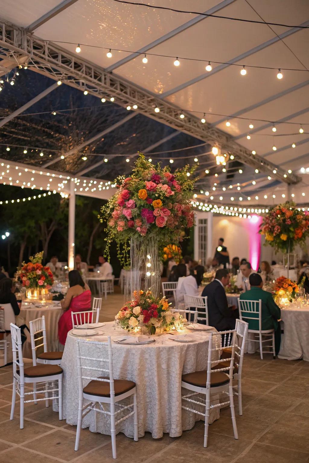 High-low table mix adding variety and dimension to the venue.