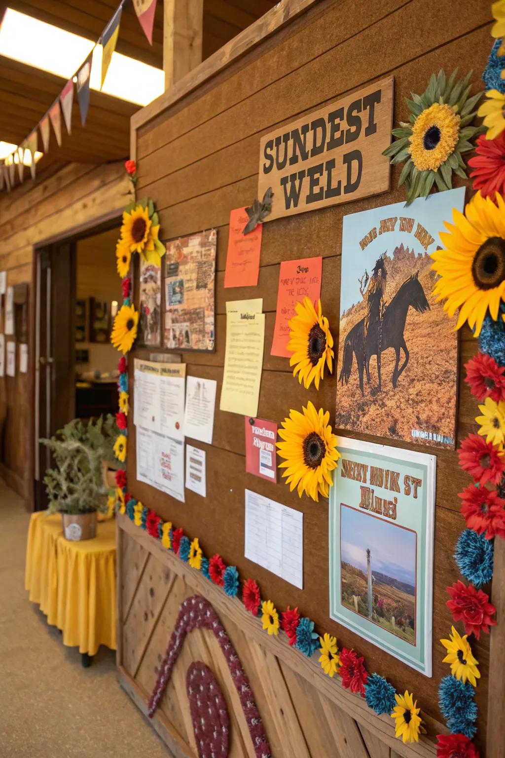 Sunflowers add warmth and color to the board.