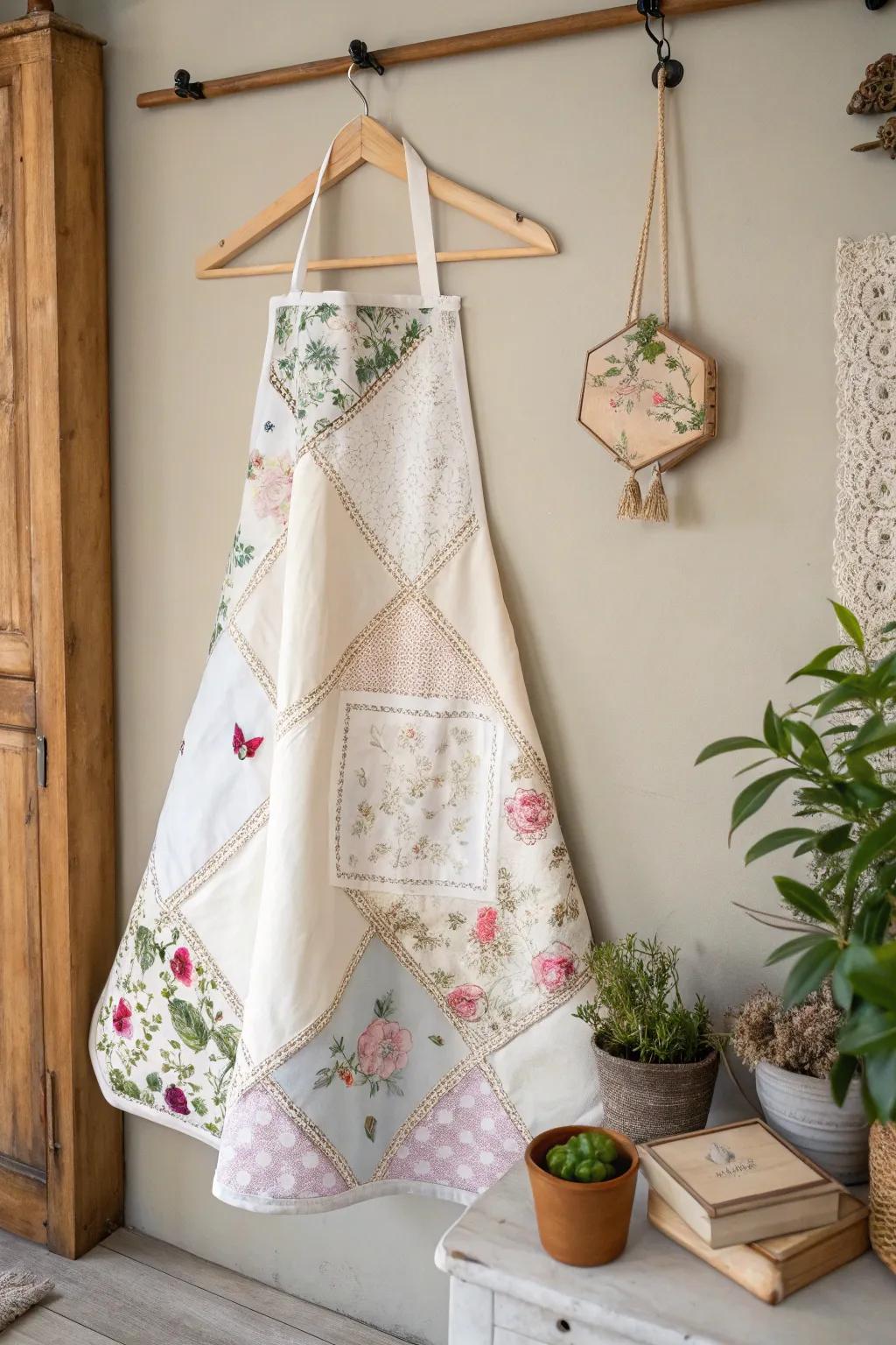 Transform vintage handkerchiefs into a charming apron that blends beauty and practicality seamlessly.