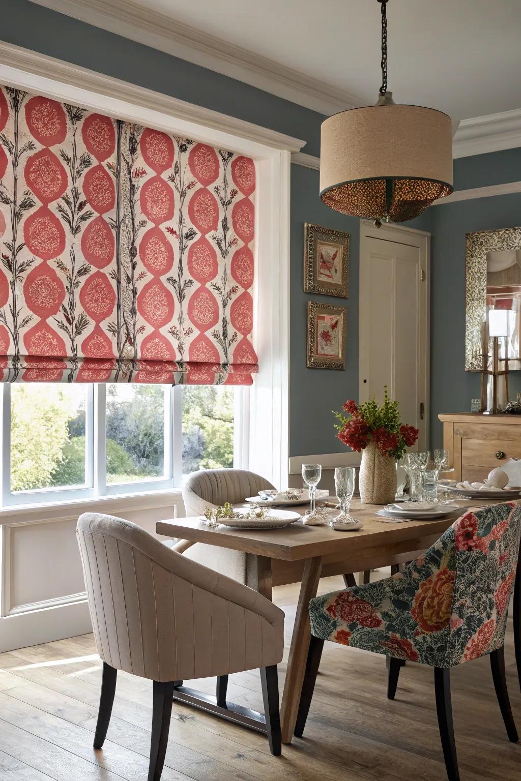 Printed blinds add personality and become a room's focal point.