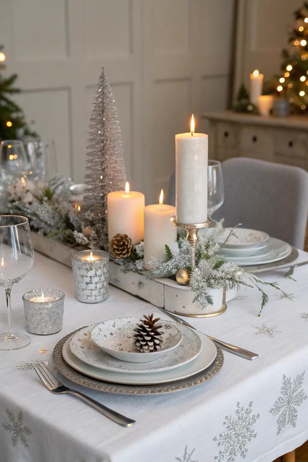 A winter-themed table setting creates an enchanting atmosphere.