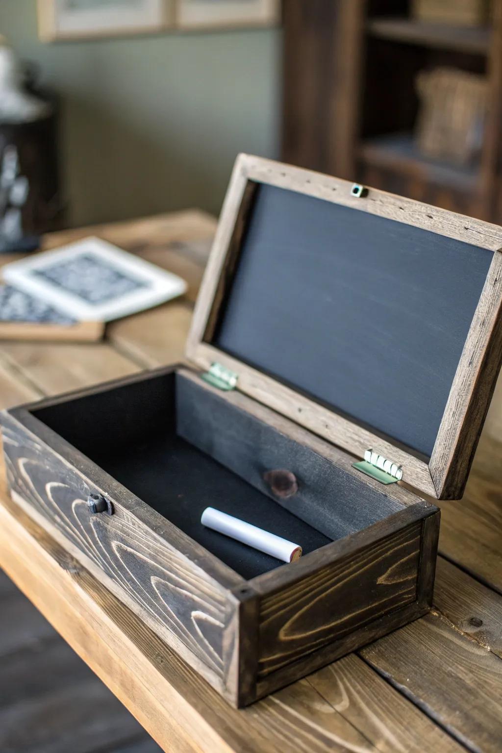 Elevate your entryway with this stylish chalkboard message box—perfect for jotting down notes or reminders.