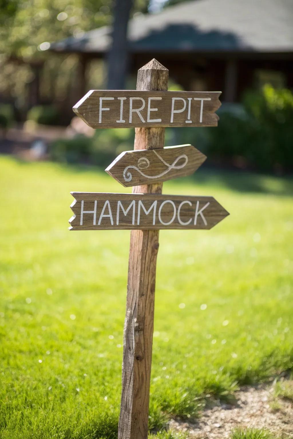Navigate your backyard adventure with handcrafted wooden signposts.