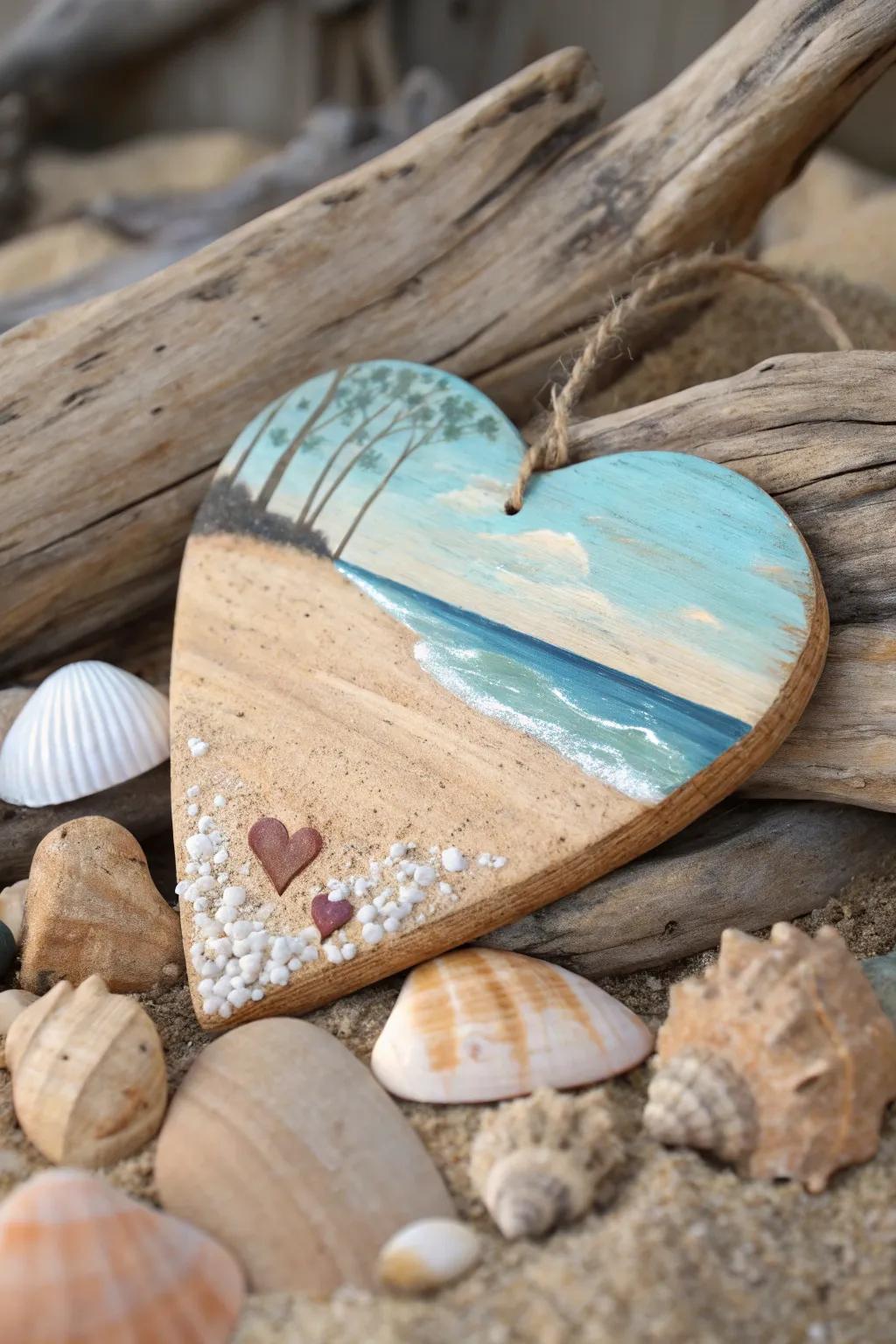 Bring the seaside home with a beachy vibes wooden heart.