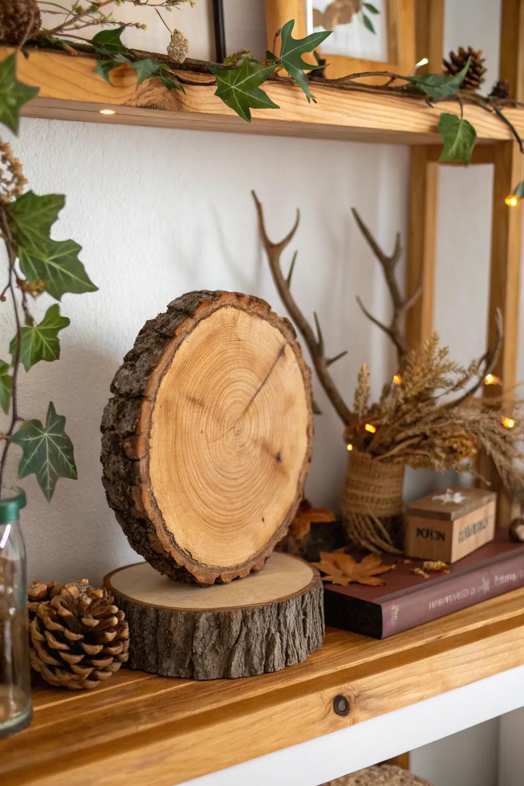 Tree slice trophies highlight the beauty of natural wood.