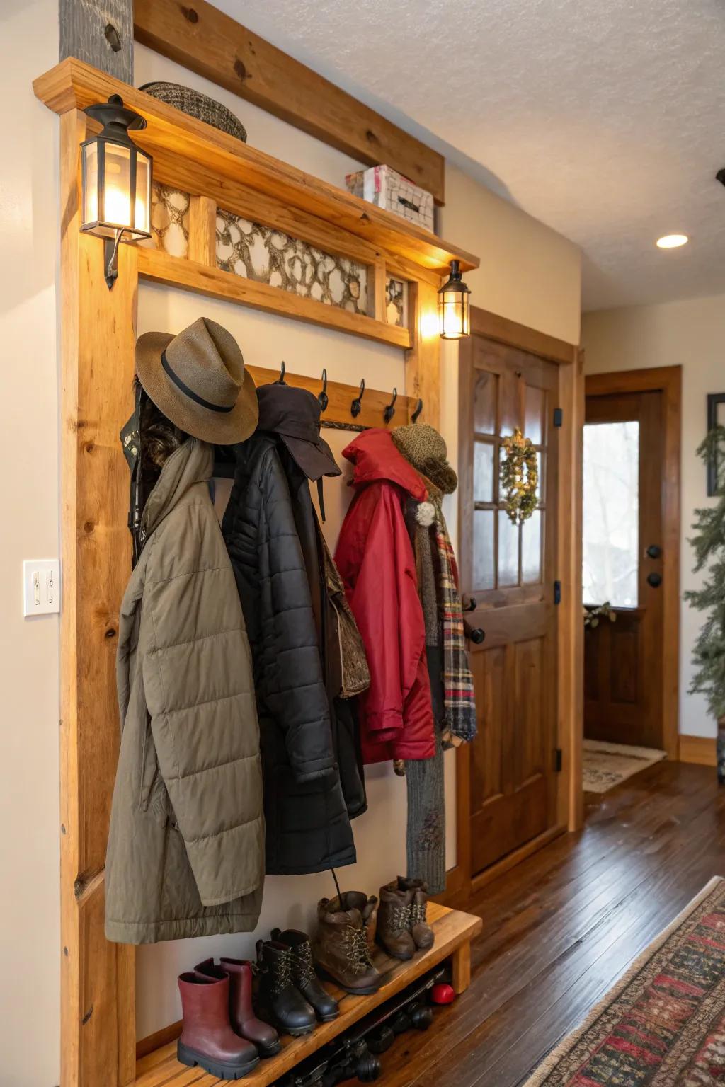 Keep your entryway tidy with a handmade coat rack.