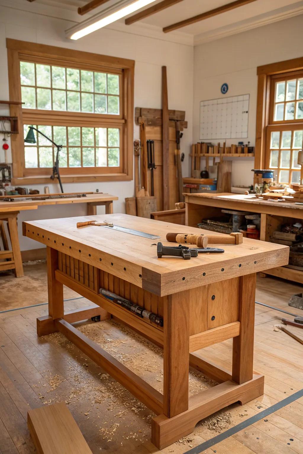 Central Hub of Craftsmanship: The Ideal Assembly Table for Your Woodworking Shop.