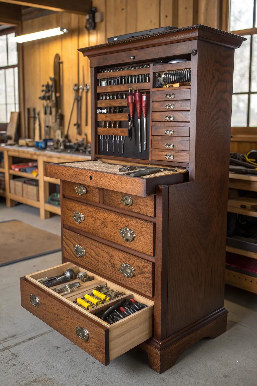Transform your workshop with the timeless charm of repurposed furniture. #Craftsmanship #WorkshopInspiration