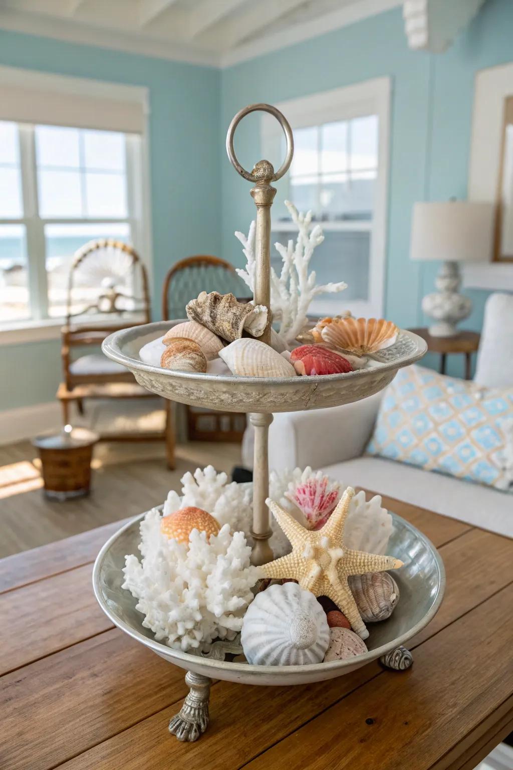 Experience seaside serenity with a coastal-themed 2-tiered tray.