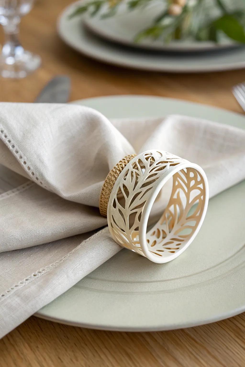 Elevate your table setting with eco-friendly elegance: Custom 3D printed napkin rings that beautifully blend simplicity and craftsmanship.