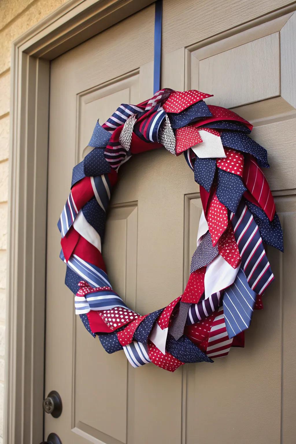 A nostalgic necktie wreath that brings a personal touch to your decor.