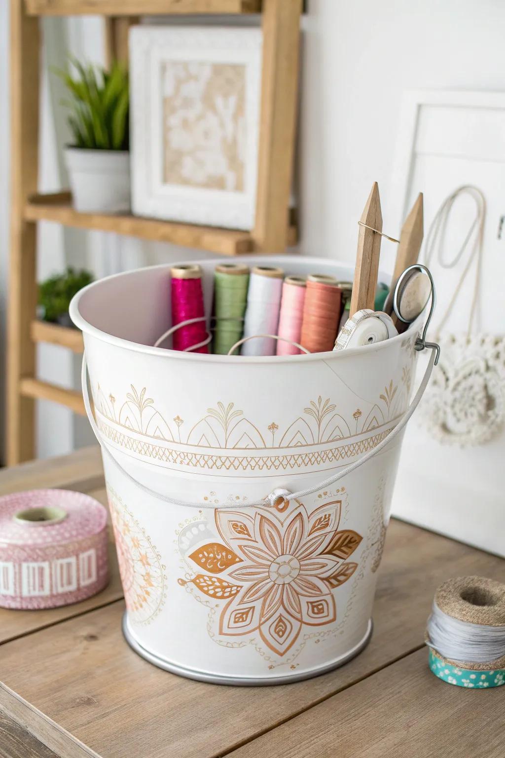 Transform your craft room with this minimalist 5-gallon bucket organizer, where simplicity meets boho charm.