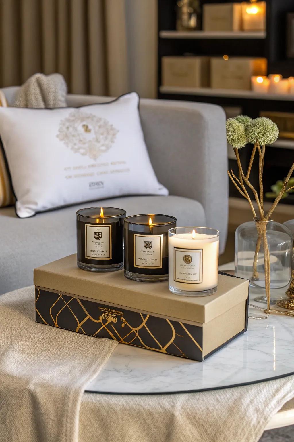 Illuminate your space with the warmth of luxury candles.