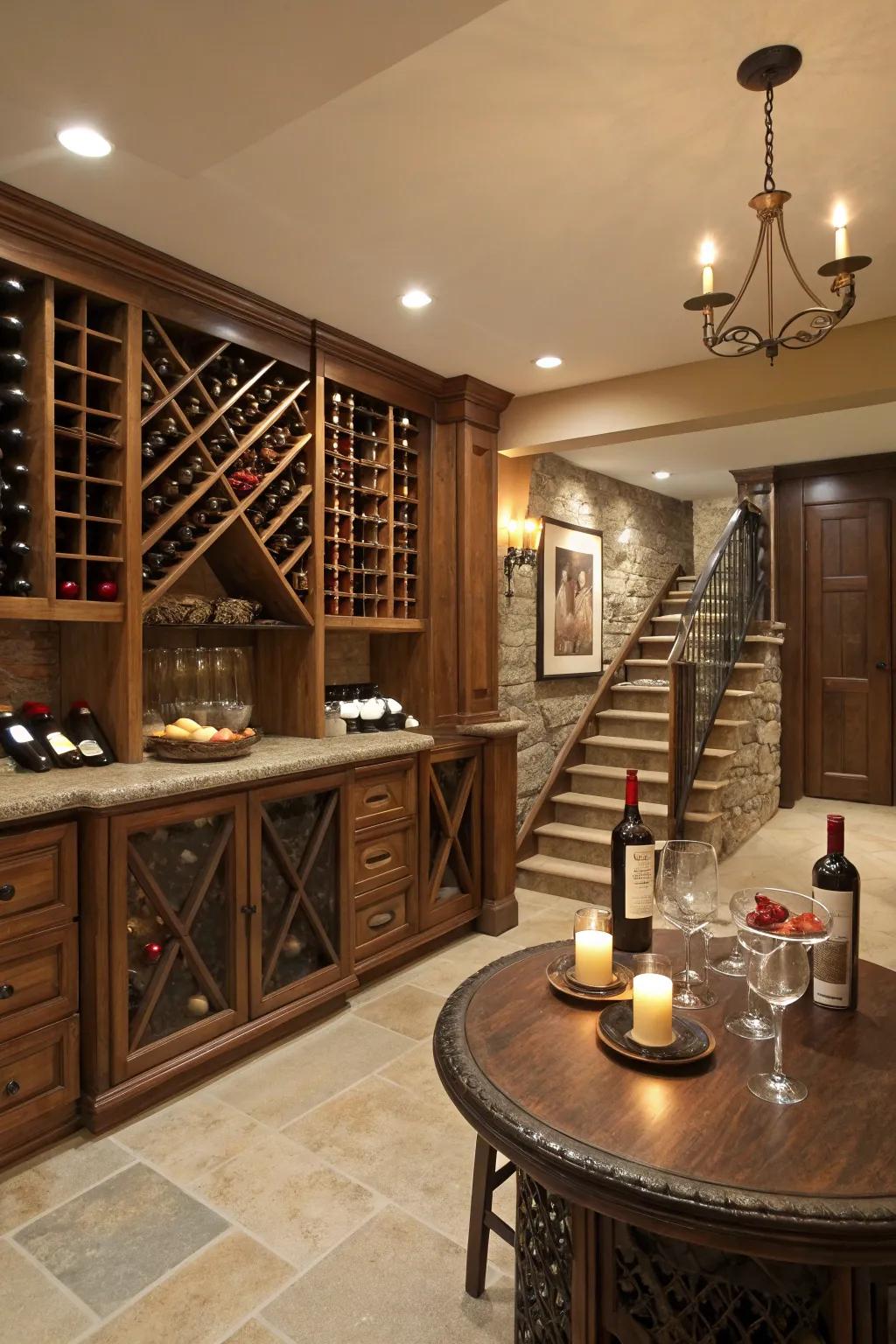 A sophisticated wine cellar and tasting area.