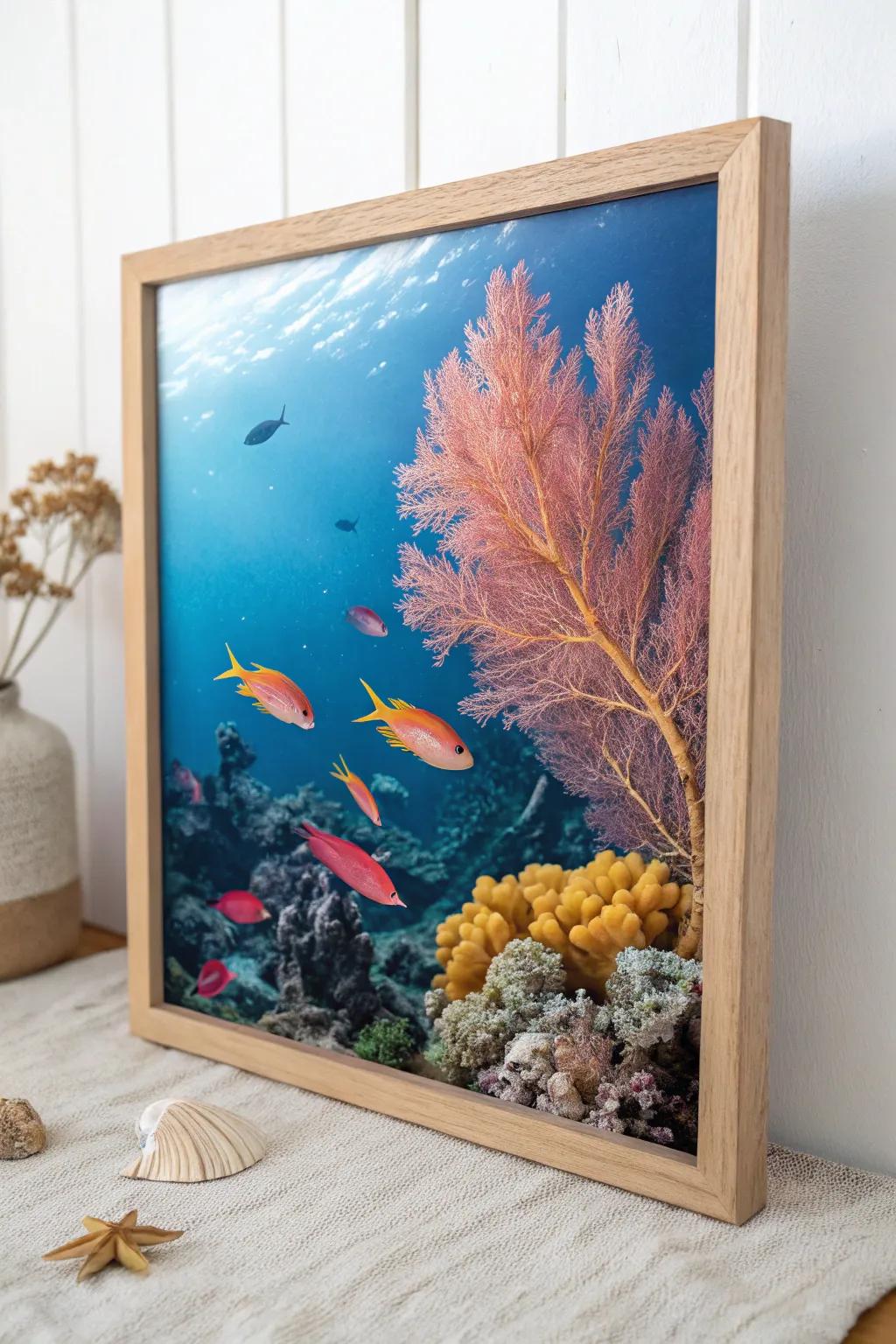 Immerse yourself in the serene beauty of the underwater world with this elegant acrylic masterpiece.
