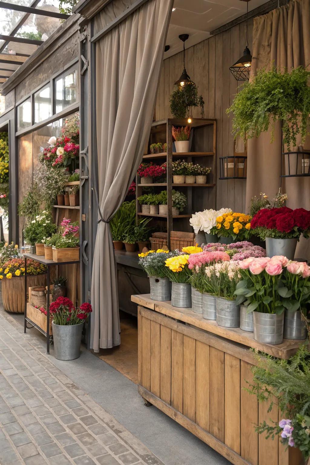 Mix of textures in a flower shop design