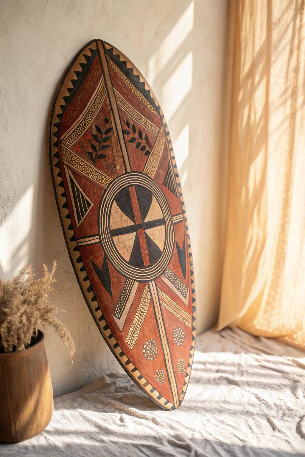 Elevate your space with this DIY African shield art piece, where minimalism meets artisanal charm.