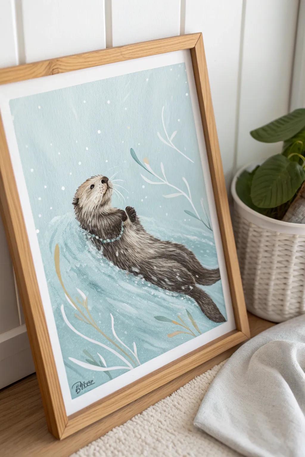 Dive into serenity with this playful otter art—where minimalist beauty meets boho charm.