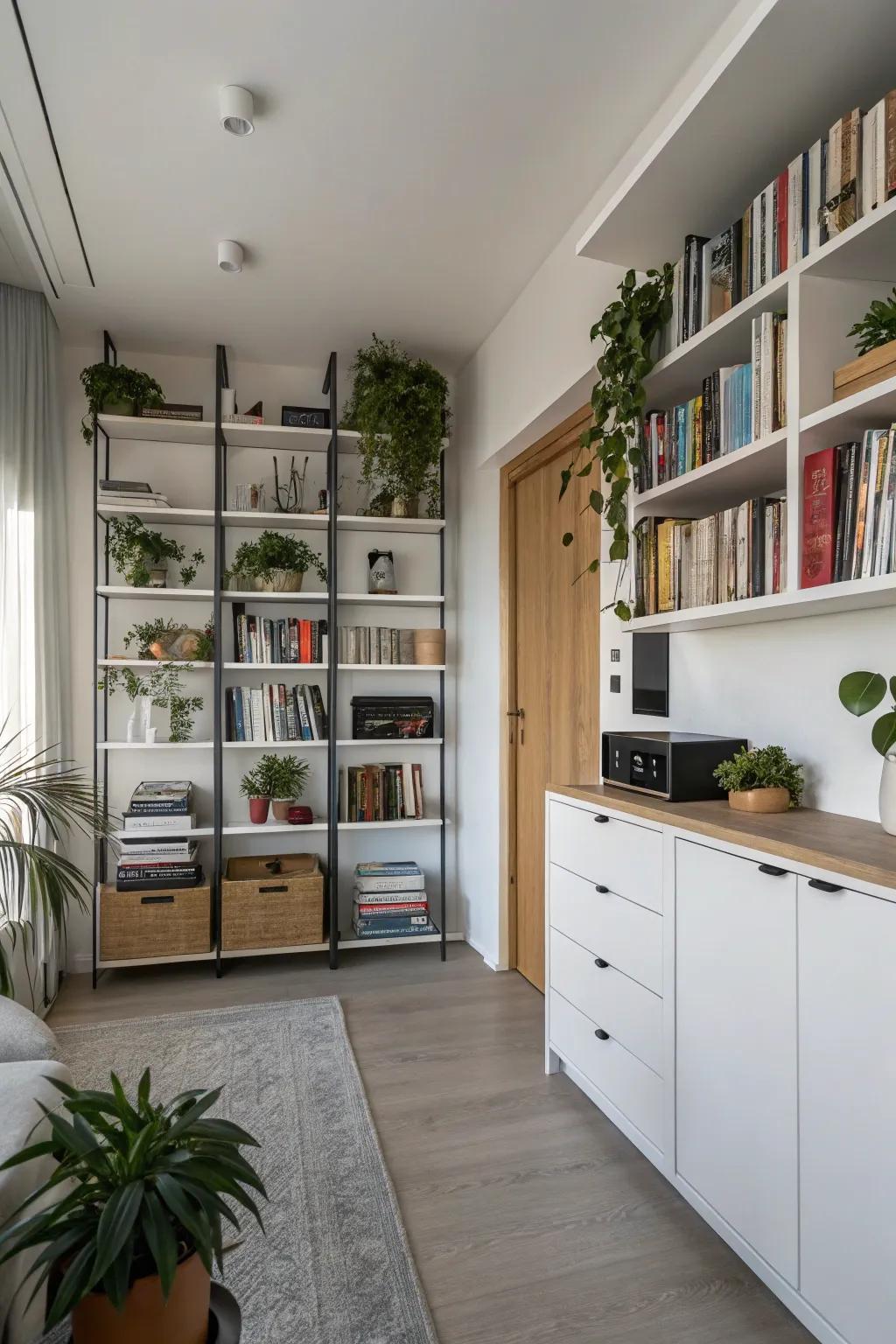 Maximize your space by utilizing vertical storage and decor.