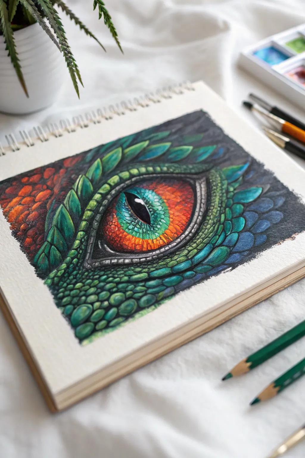 Unleash your inner artist with these colorful and captivating oil pastel dragon eyes, perfect for sparking creativity and imagination!