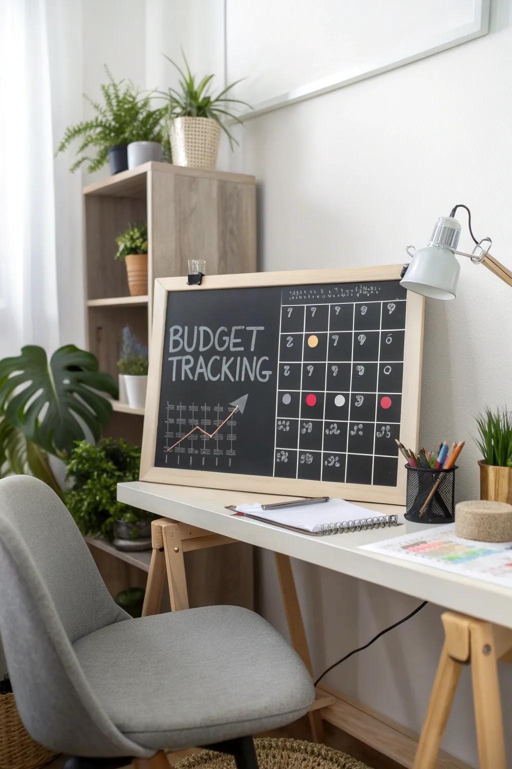 A financial-friendly chalkboard calendar that aids in budget management.