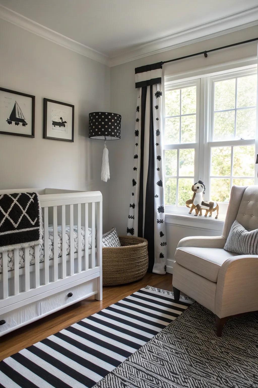 A chic black and white nursery with timeless style.