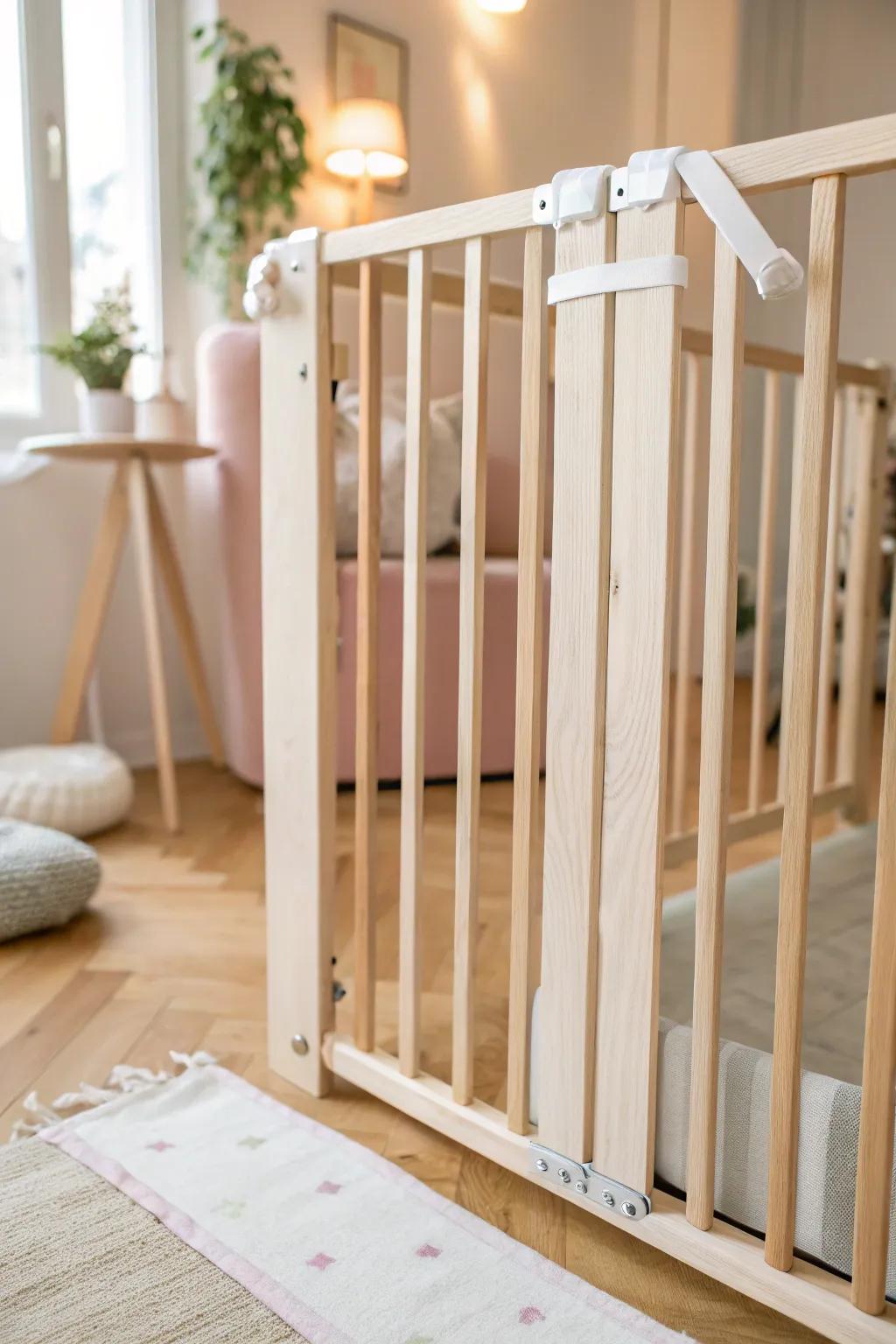 Discover the beauty of flexible solutions with elegant Velcro straps for your baby gate needs.