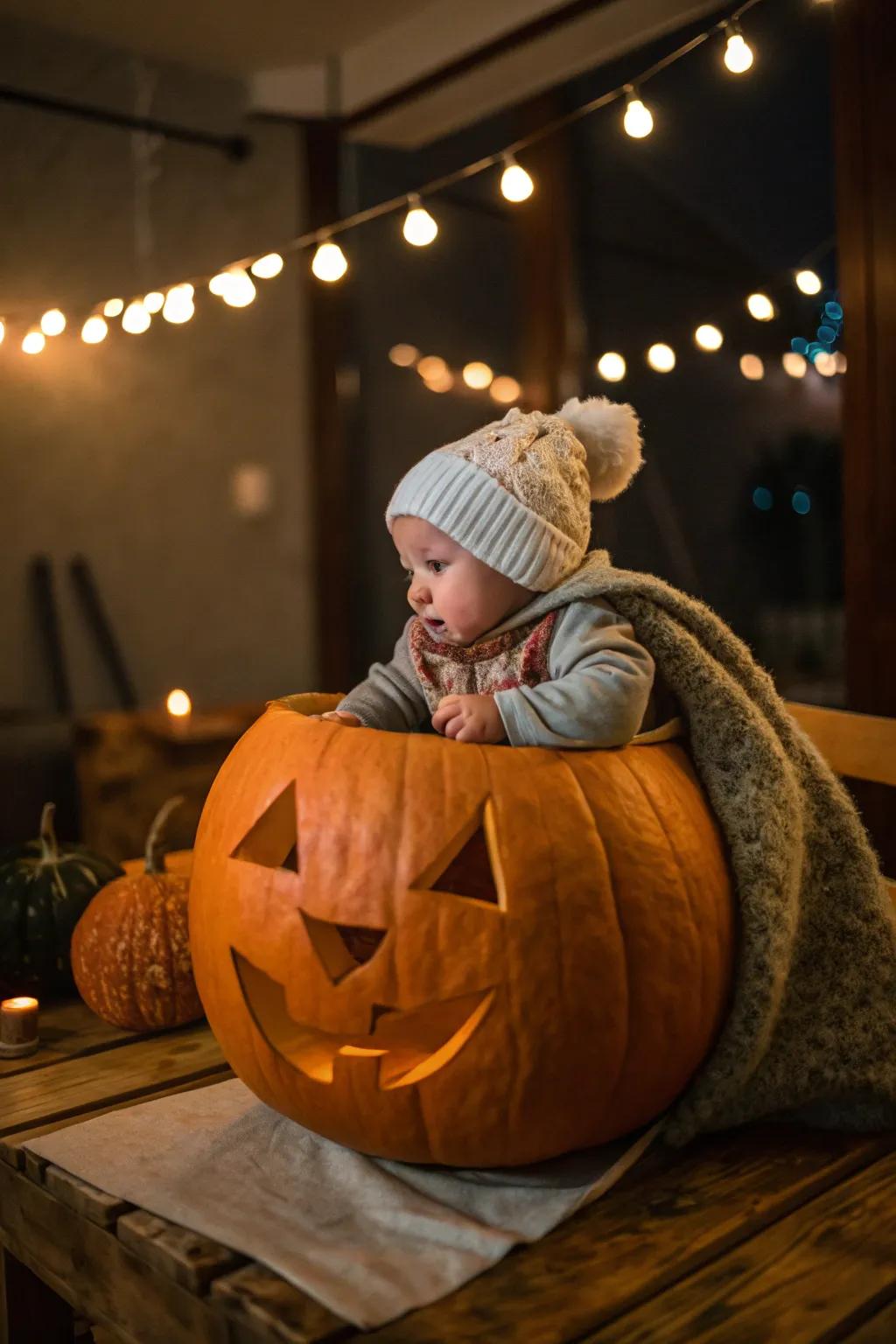 A spooky face adds a festive Halloween twist to the photos.