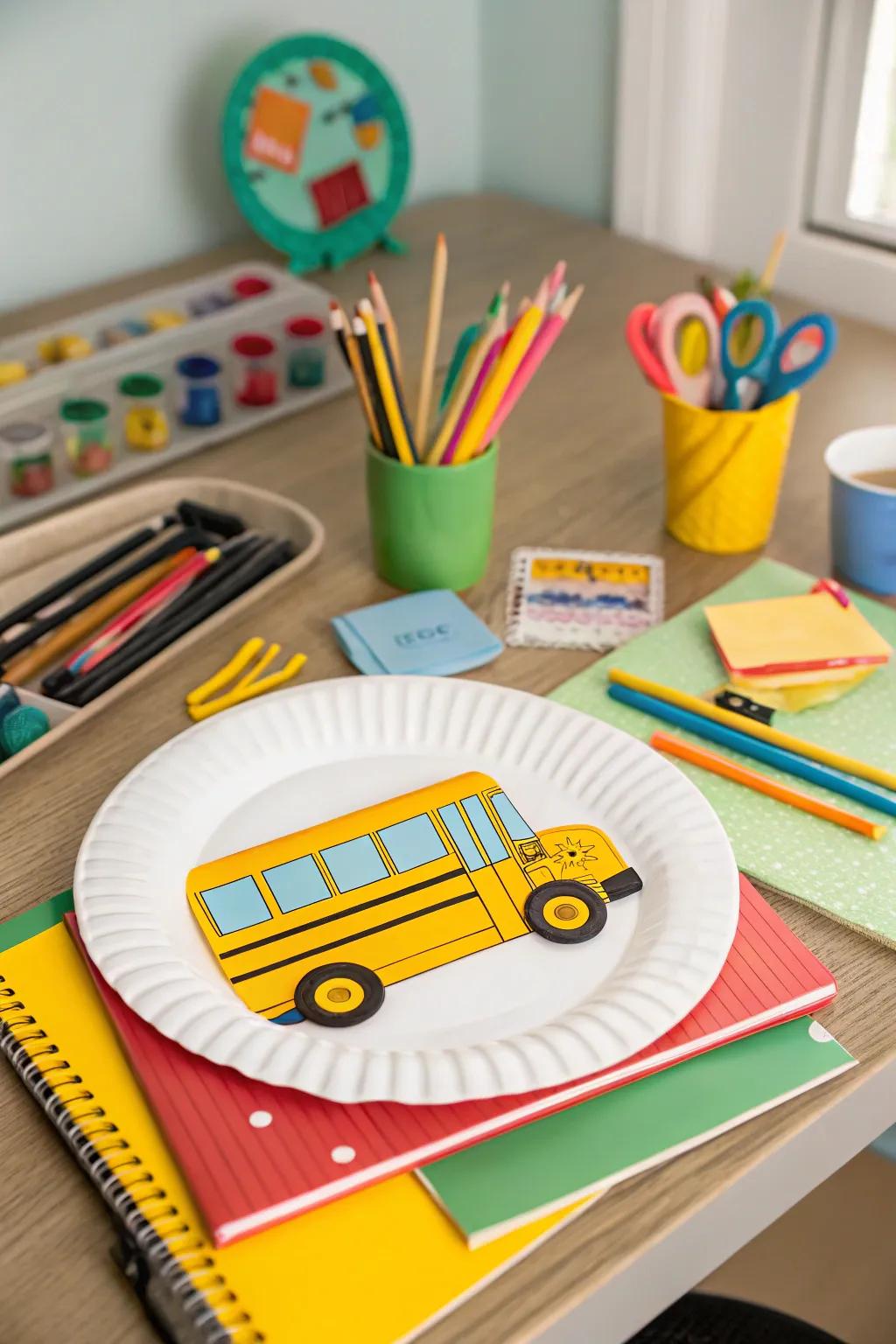 Get ready for school with a paper plate school bus.