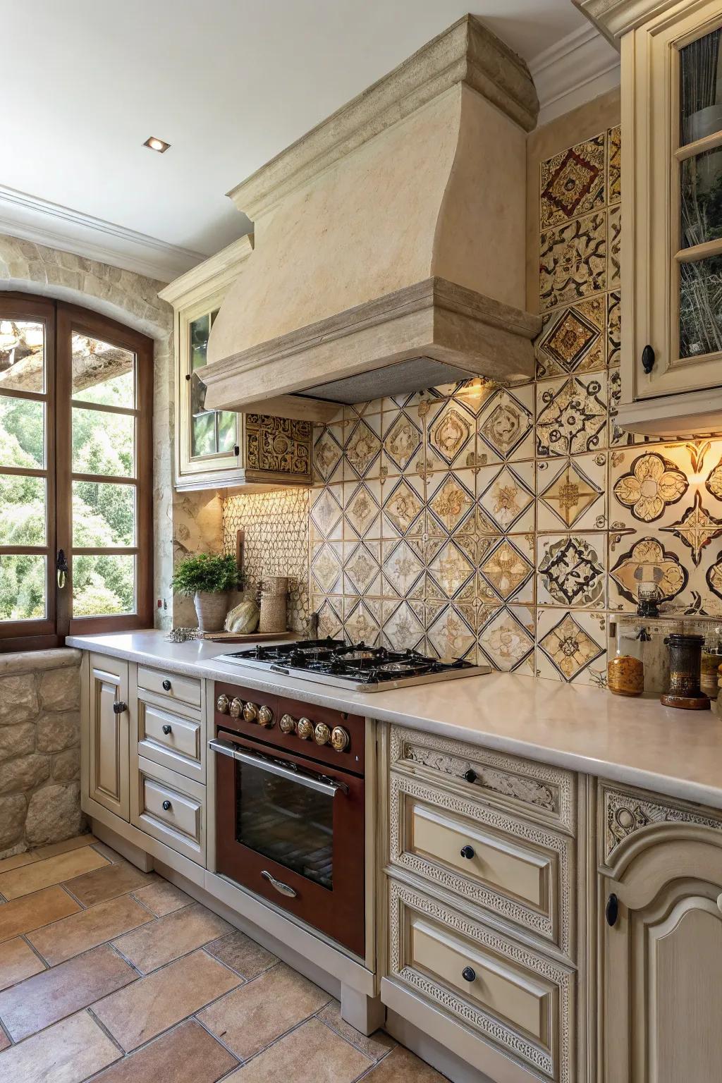 Antique tiles add a touch of nostalgia and charm.