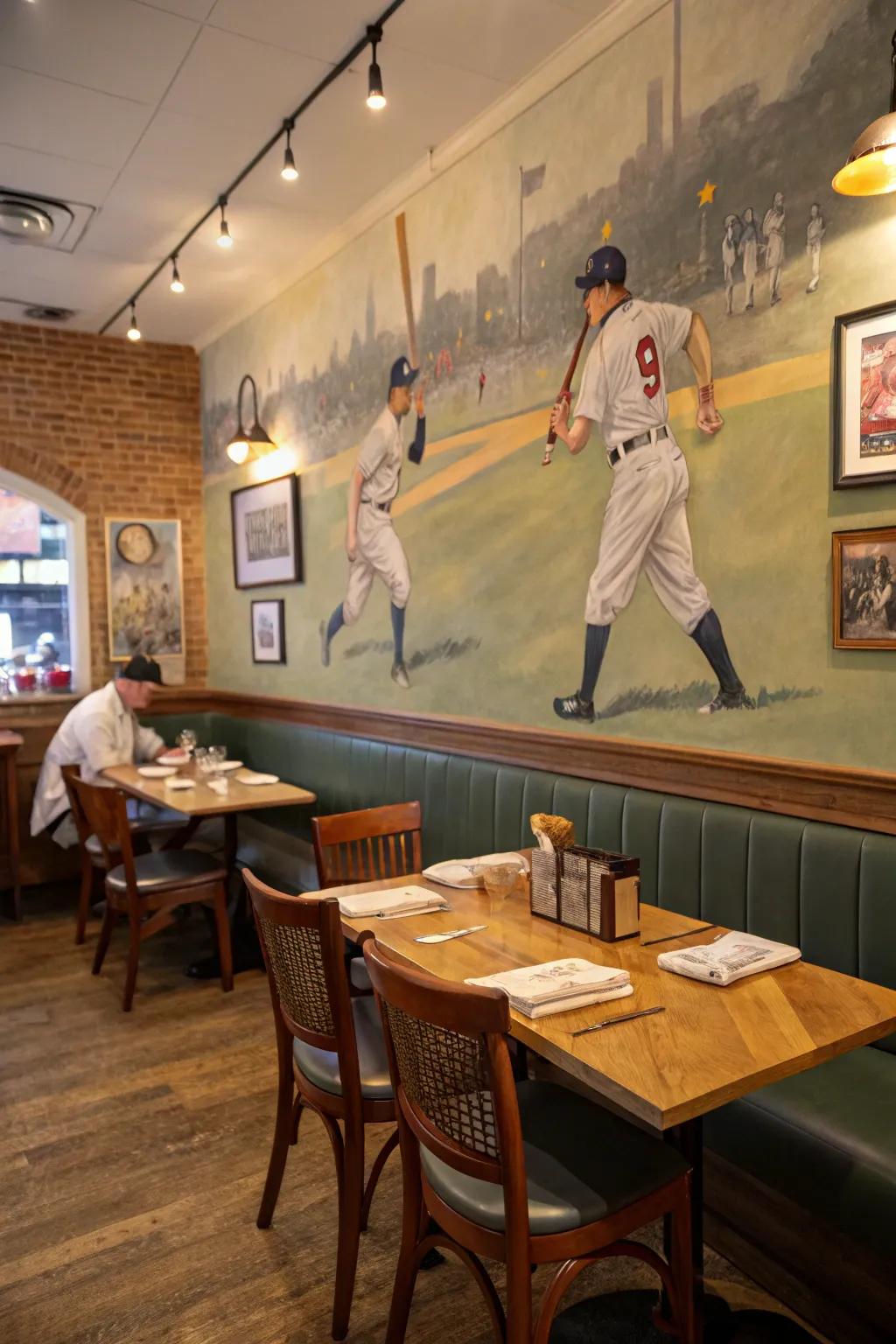 Blend art and sport with an artistic baseball mural.