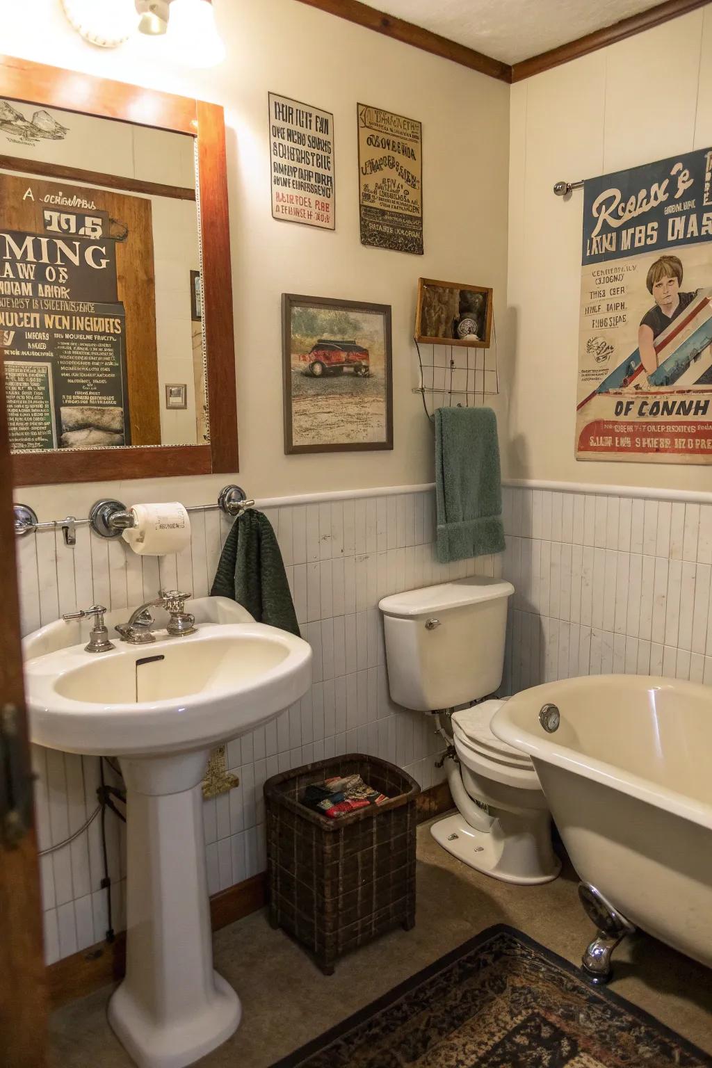 Vintage elements that add charm and character to a modern teen bathroom.