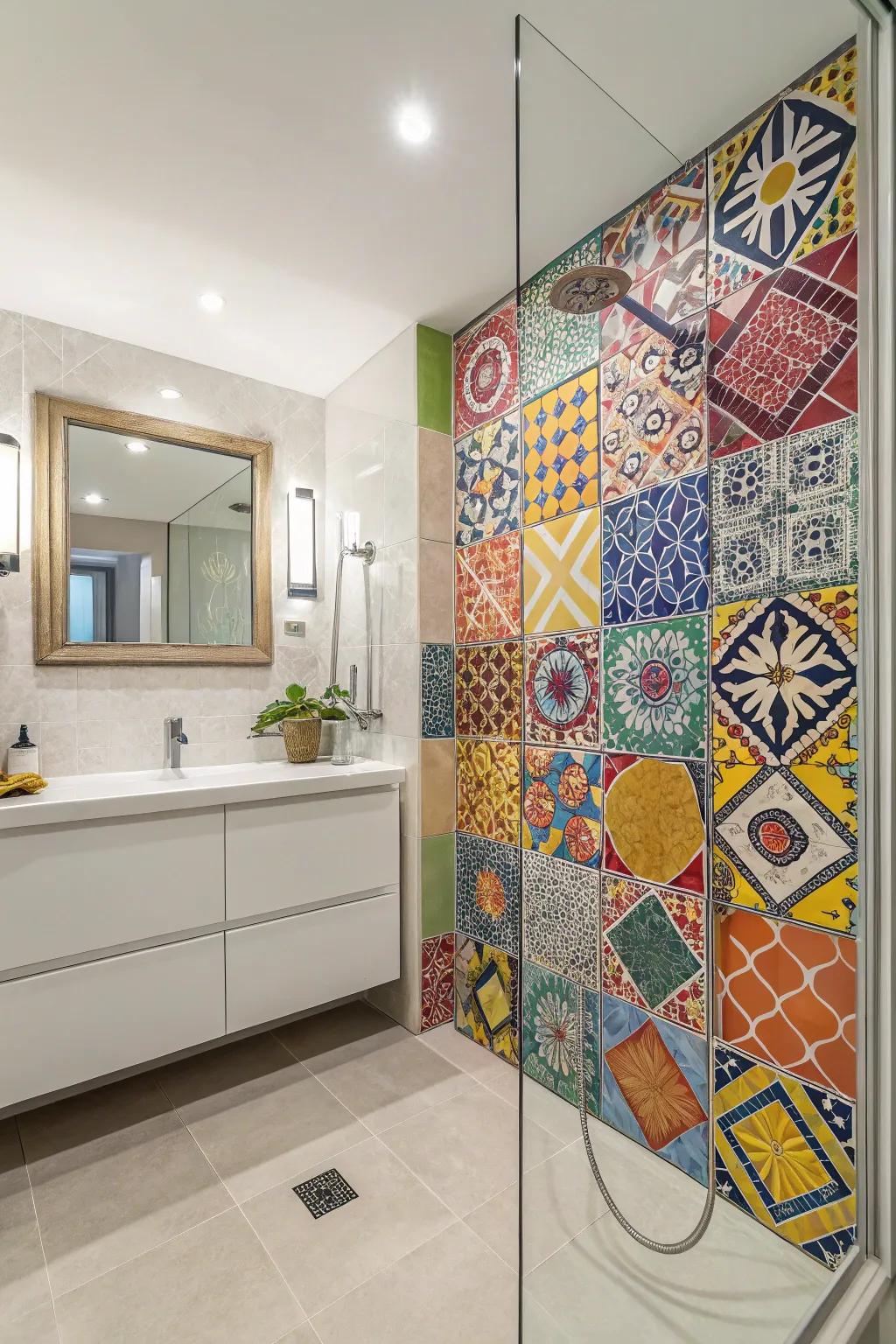 Mosaic tiles add vibrant accents and texture to your shower.