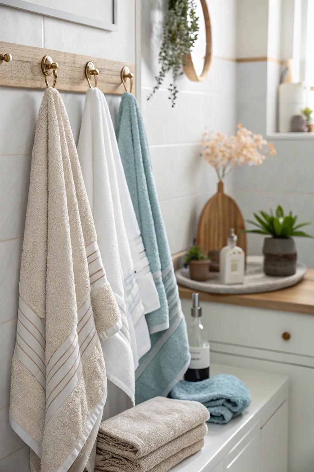 Towel pegs are a minimalist and customizable towel hanging solution.