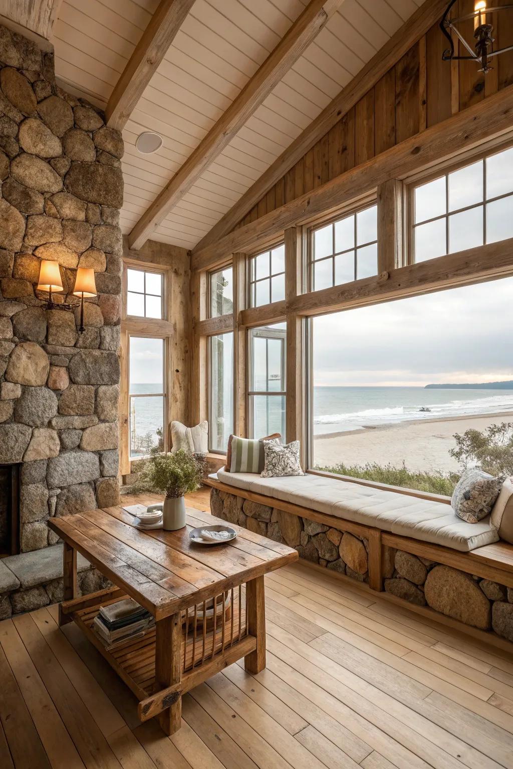 Natural flooring materials provide a timeless look in this beach house.