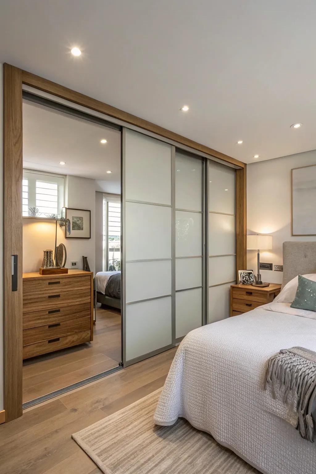 Sliding doors elegantly hide storage while saving space and adding style.