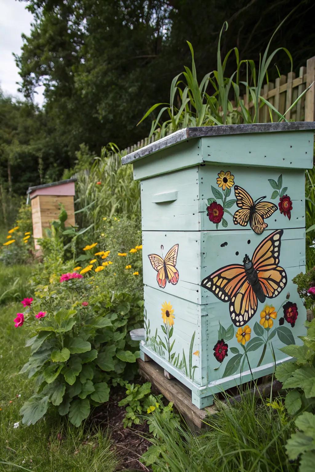 A bee hive featuring charming animal designs, celebrating nature's diversity.