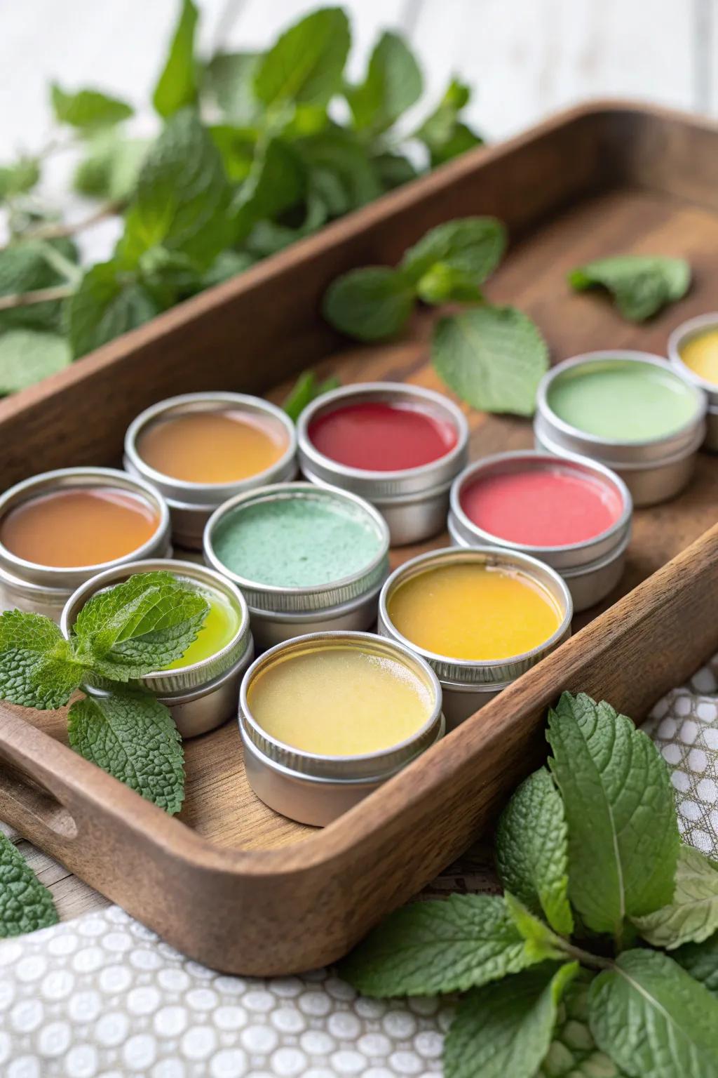 A collection of homemade lip balms for daily pampering.