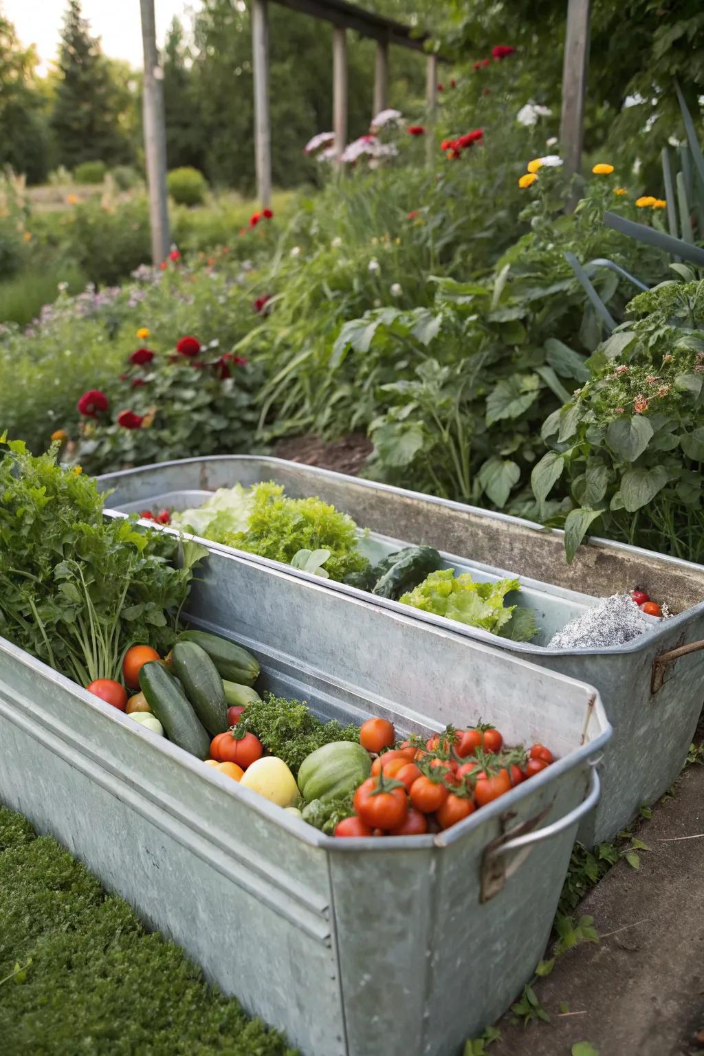 Galvanized troughs offer durability and a rustic aesthetic.