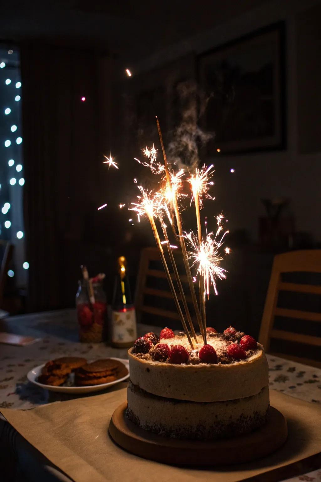 A cake decorated with sparklers, perfect for a dazzling celebration.