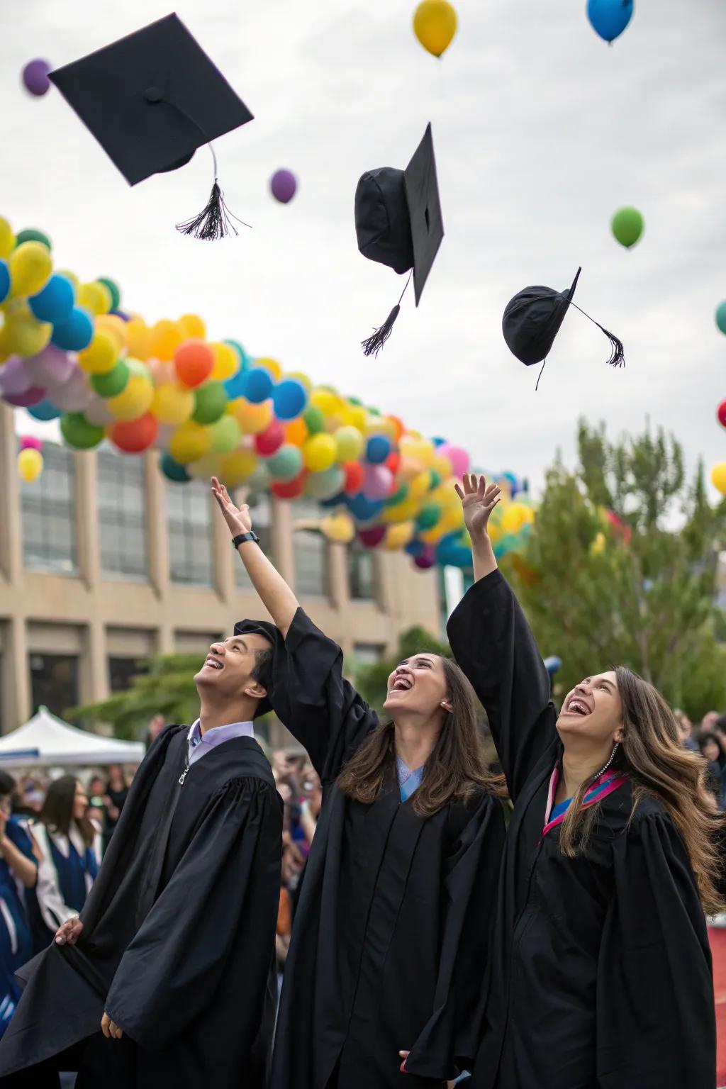 A ceremonial cap toss that captures the essence of graduation.