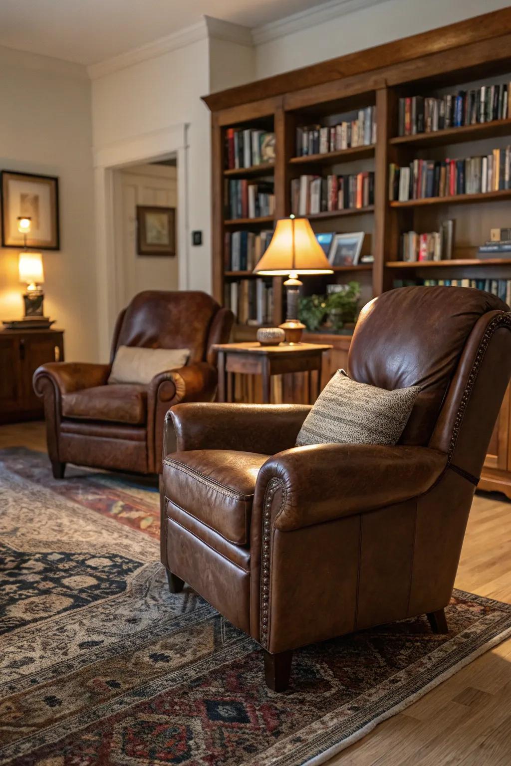 Leather chairs add a timeless appeal to any room.