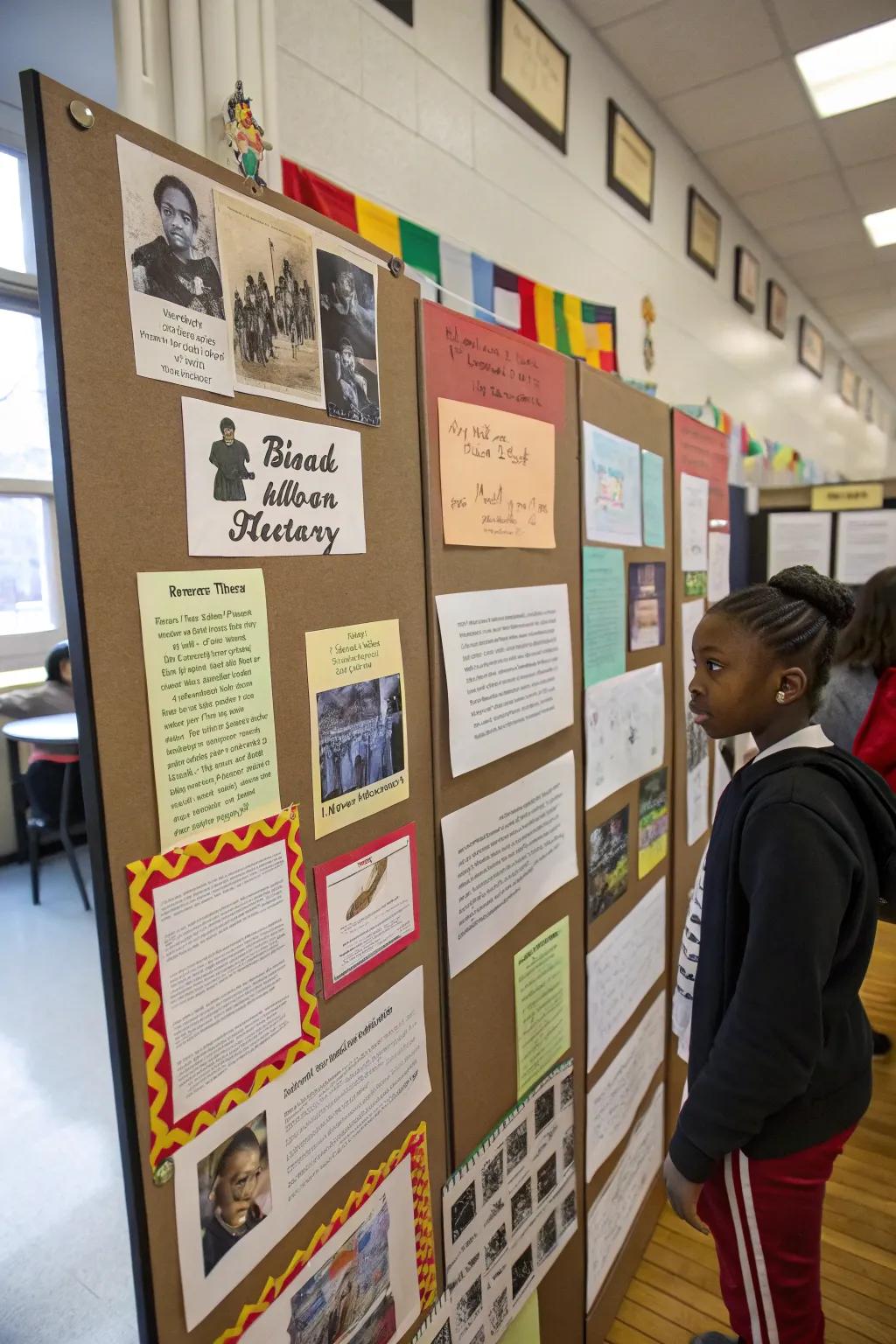 Student projects celebrating Black history, adding a personal touch to the display.