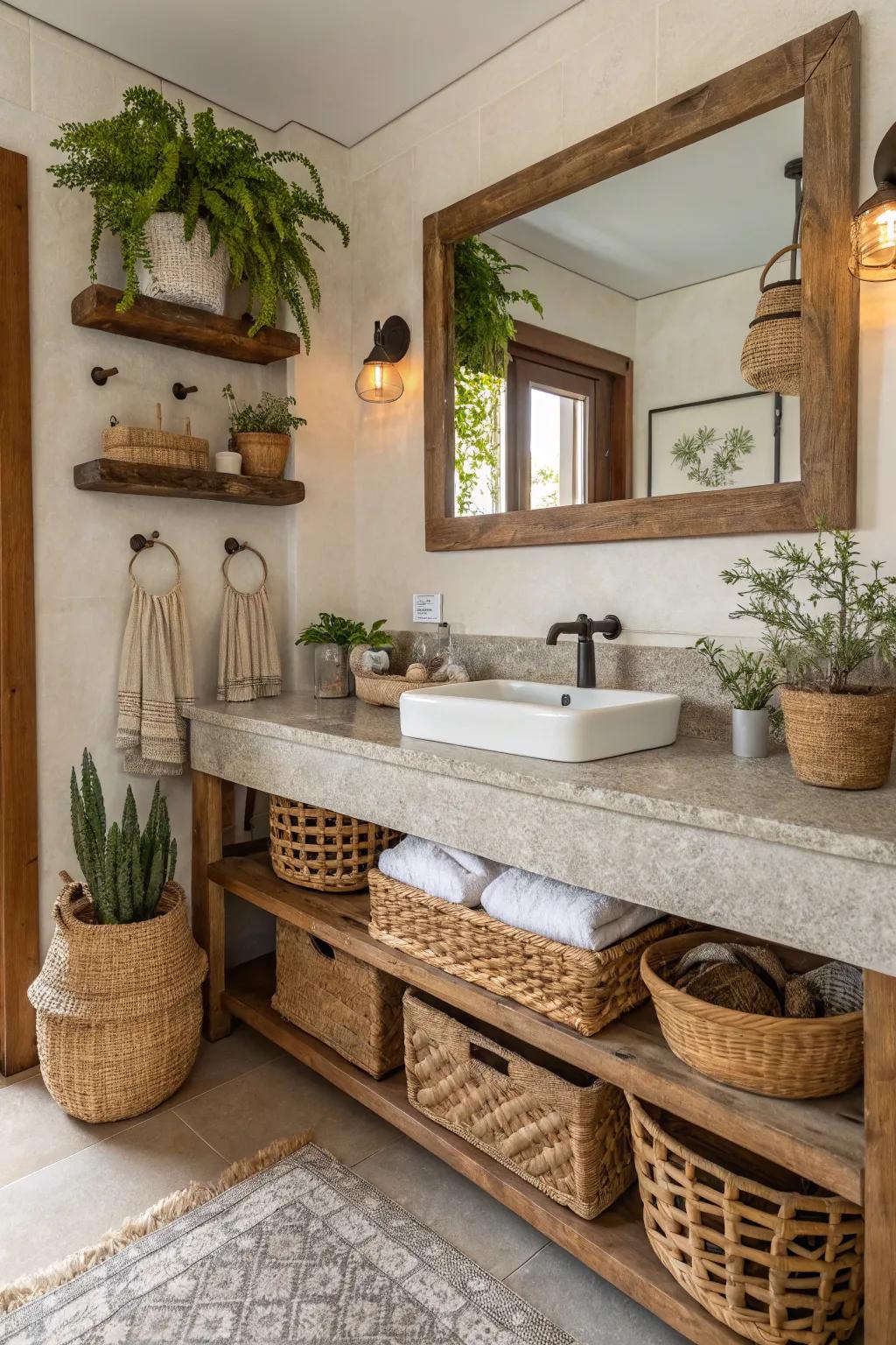 Natural stones bring an earthy, organic touch to your bathroom.