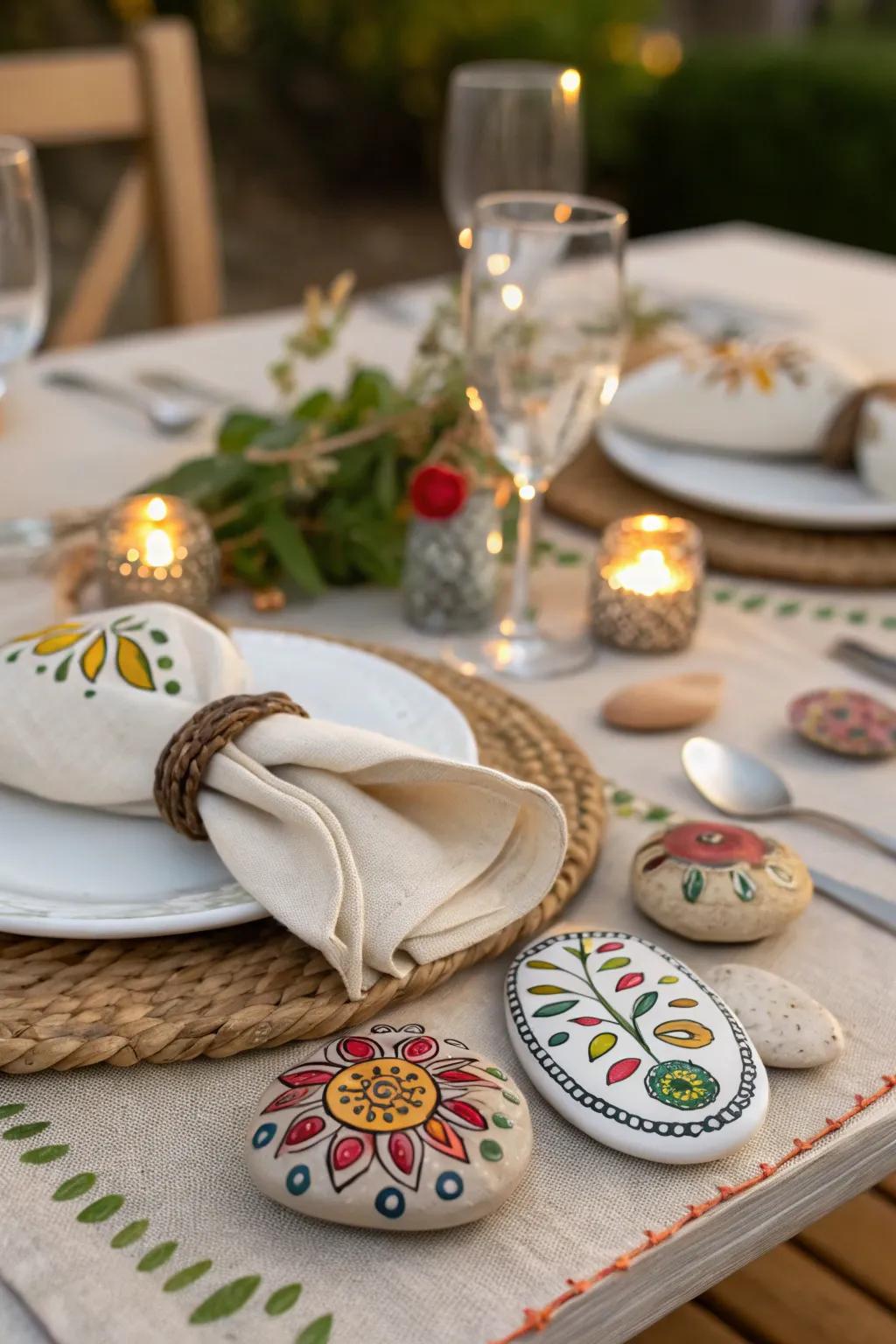 Artistic touches personalize your boho table setting.