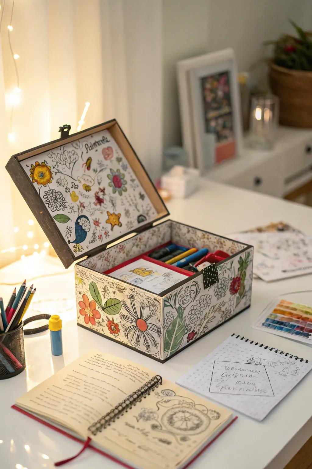 An explosion box with personalized artwork.