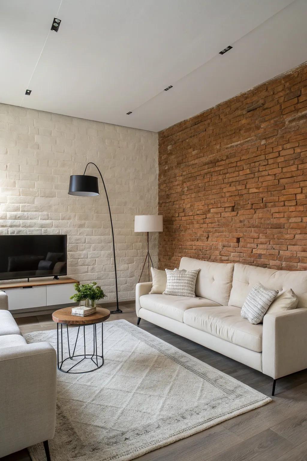 Minimalist design lets the brick wall shine.